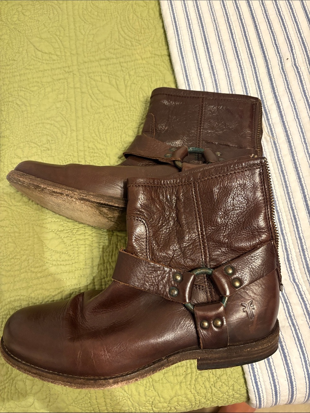 Frye Brown Leather Phillip Harness Zip Boots
